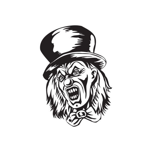 Clown head decal with top hat, black and white