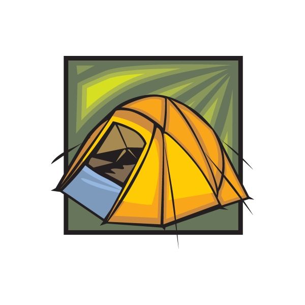 Camping tent sticker with yellow tent and blue accents