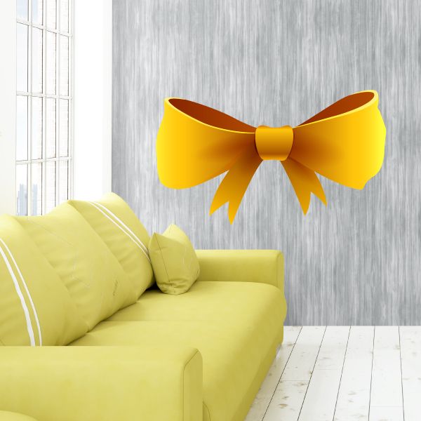 Yellow ribbon wall decal: large yellow bow with knot in center