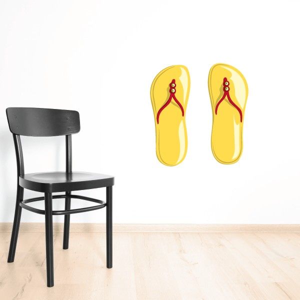 Yellow sandals sticker set of two flip-flop shapes with red strap detail