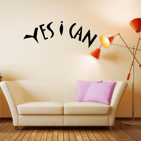 Black wall decal with stylized 'YES I CAN' text