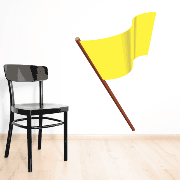 Yellow flag sticker with brown pole and small stick handle