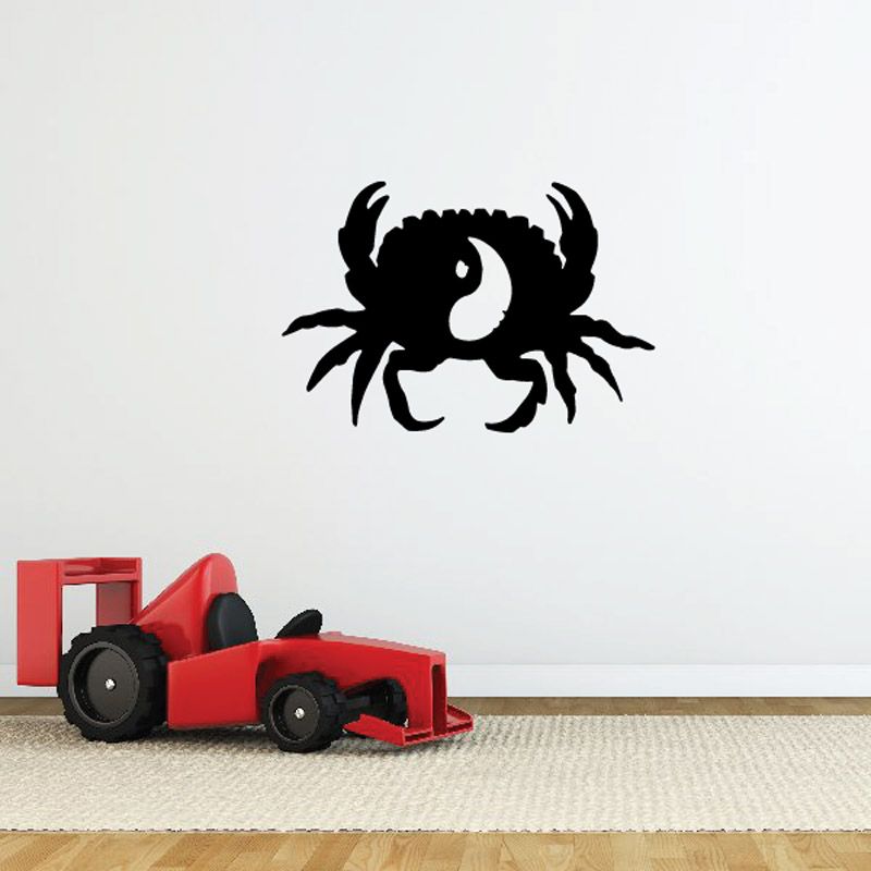 Yin yang back crab decal, black crab silhouette with swirl yin-yang pattern