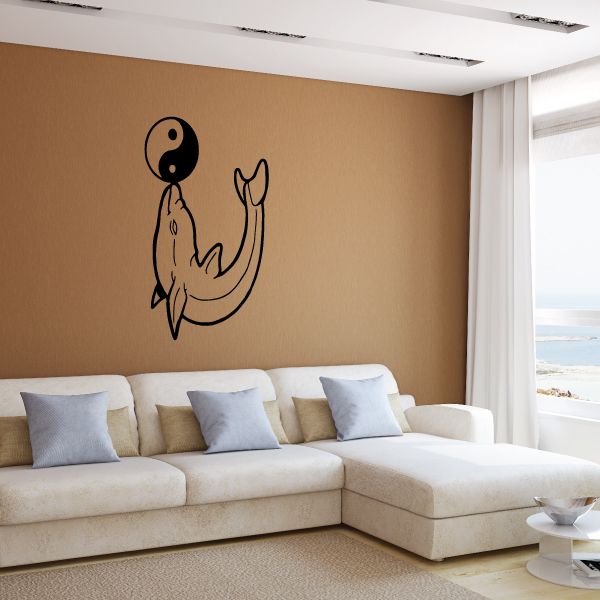 Image of Yin Yang Beak Touching Dolphin Decal