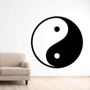 Yin-yang wall decal, black and white circular design with dots