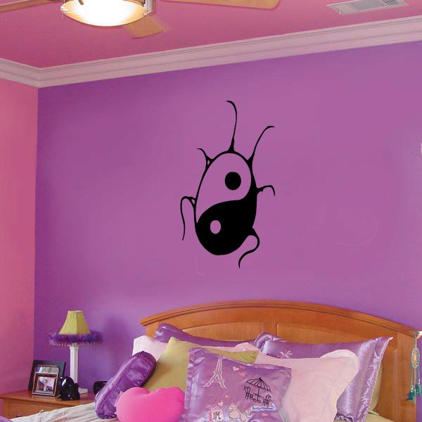 Yin yang beetle wall decal, black beetle with yin-yang dots and antennae.