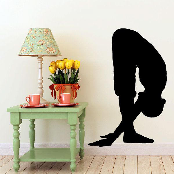 Yoga standing forward bend wall decal, black pose silhouette