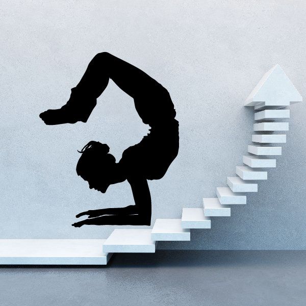 Black yoga pose vinyl wall decal with arms behind head, kneeling silhouette