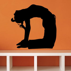 Yoga wall decal with black silhouette of a woman in a yoga pose
