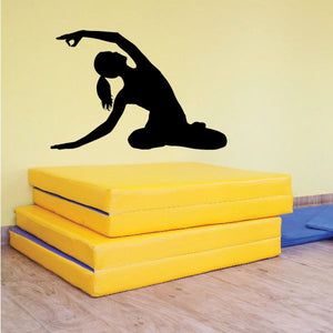 Yoga pose vinyl wall decal, black seated figure with arm extended