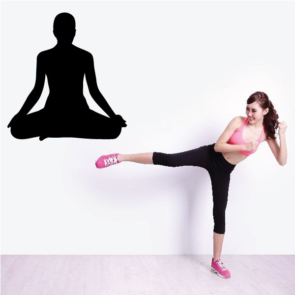Black yoga wall decal of seated lotus pose silhouette