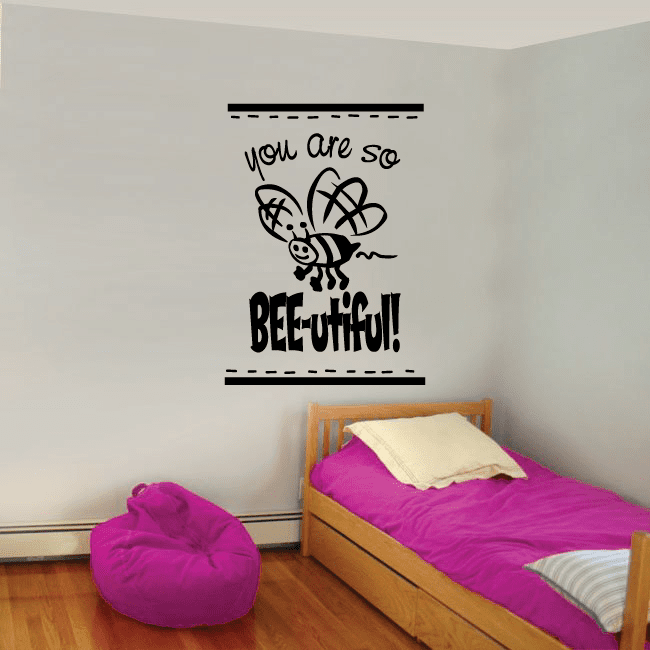 Bee wall decal with "You are so Bee beautiful" text and bee doodle
