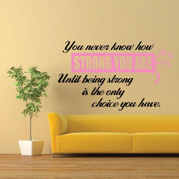 Inspirational quote wall decal with pink text panel and die-cut lettering