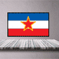 Yougo slavie flag sticker, rectangular design with blue, white, red stripes and yellow star