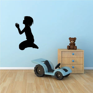 Praying boy wall decal, black kneeling silhouette with raised hands