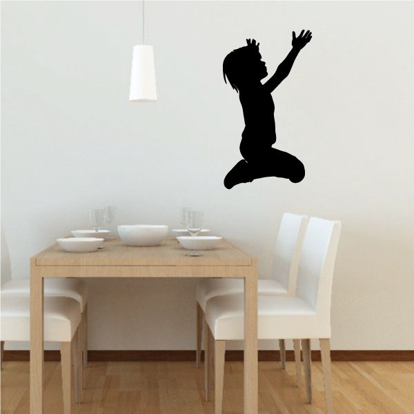 Praying boy wall decal, black silhouette with arms raised