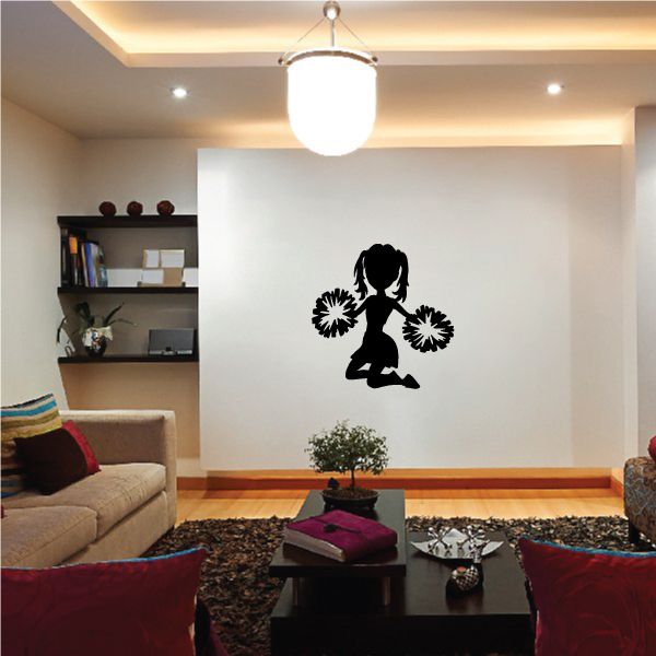 Young cheerleader decal with black cheerleader silhouette holding pom-poms