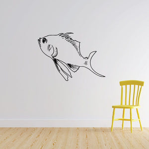 Fish looking decal sticker with black outline fish illustration