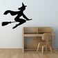 Young flying witch wall decal, black silhouette with broom in flying pose