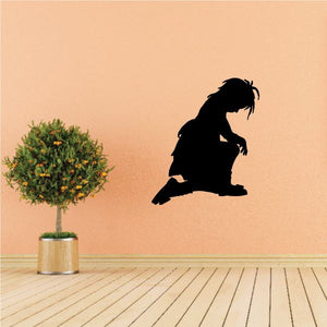 Praying kneeling girl wall decal, black silhouette