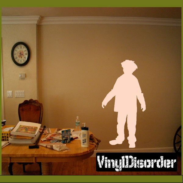 Young zombie decal sticker, pale pink silhouette figure standing