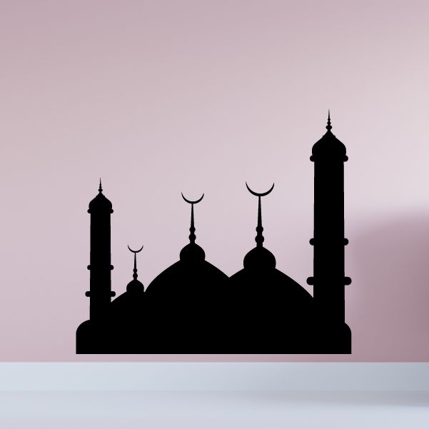 Black mosque silhouette wall decal with domes and two minarets