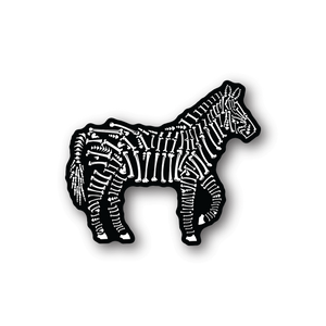 Zebra bones vinyl sticker with white skeleton print on dark backing