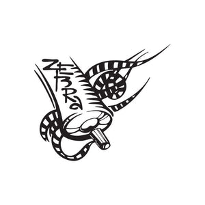 Zebra graffiti decal, black-and-white zebra head with spray-style lines