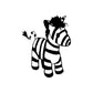 Zebra toy decal with black-and-white striped body and small hooves
