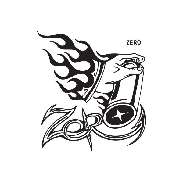 Graffiti-style decal with black illustrated lion head and ZERO. text