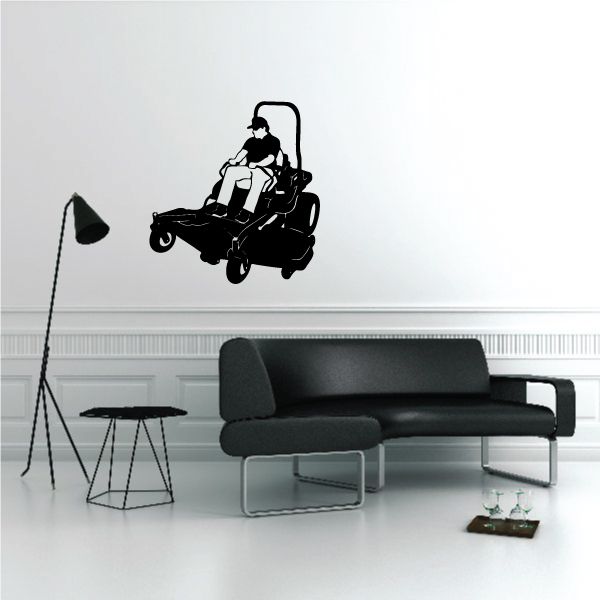 Zero turn lawnmower decal featuring a rider silhouette on a mower