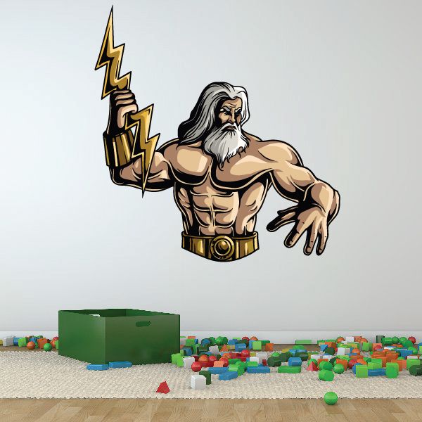 Zeus sticker of Zeus holding a lightning bolt with gold armor and beard