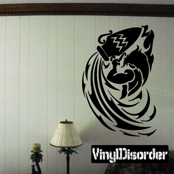 Black Aquarius zodiac vinyl decal with stylized water-bearer face and waves