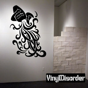 Aquarius zodiac vinyl decal, black swirling line art