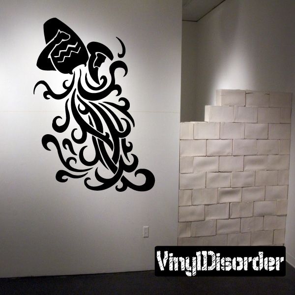 Aquarius zodiac vinyl decal, black swirling line art