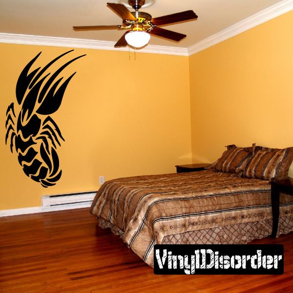 Stylized lobster wall decal, black graphic shape with curved claws and tail
