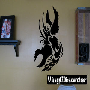 Black and white flying lobster wall decal with swirling claw-and-wing design