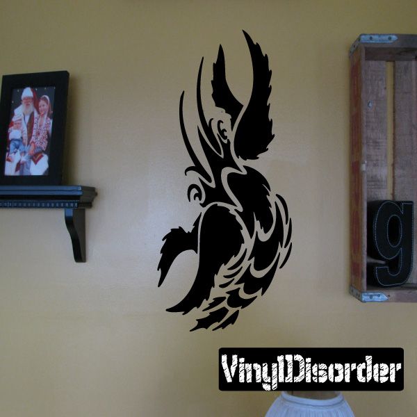Black and white flying lobster wall decal with swirling claw-and-wing design