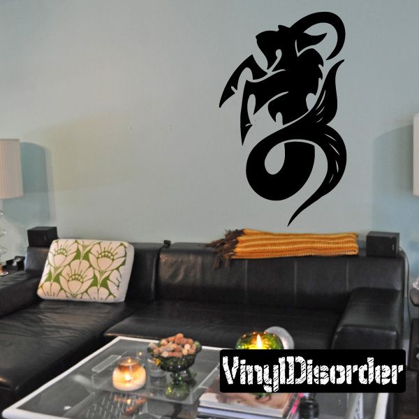 Swimming Capricorn decal, black zodiac symbol with wave shapes and curved body