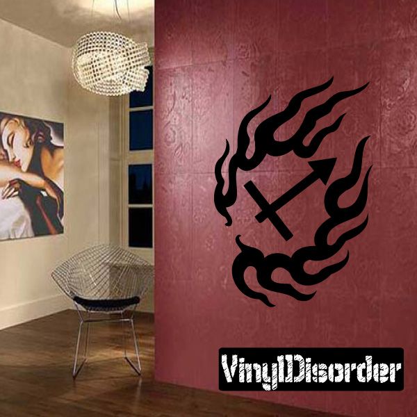 Black flaming Sagittarius symbol vinyl decal