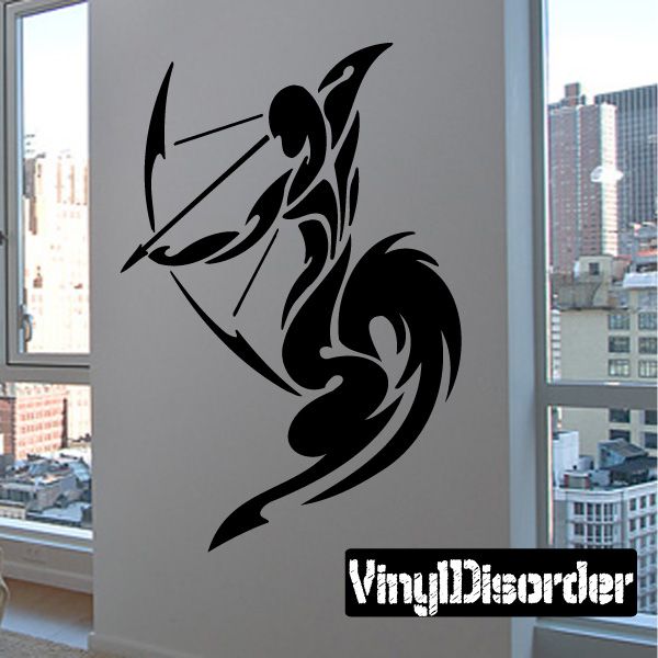 Sagittarius archer centaur decal, black tribal-style silhouette on light background