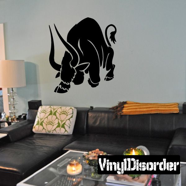 Black bull grazing decal with ornate horns silhouette