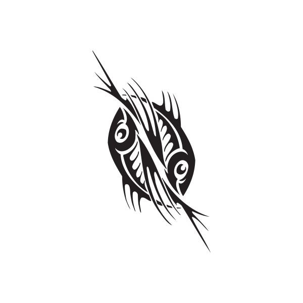 Spiny fish wall decal, black silhouette with white line details