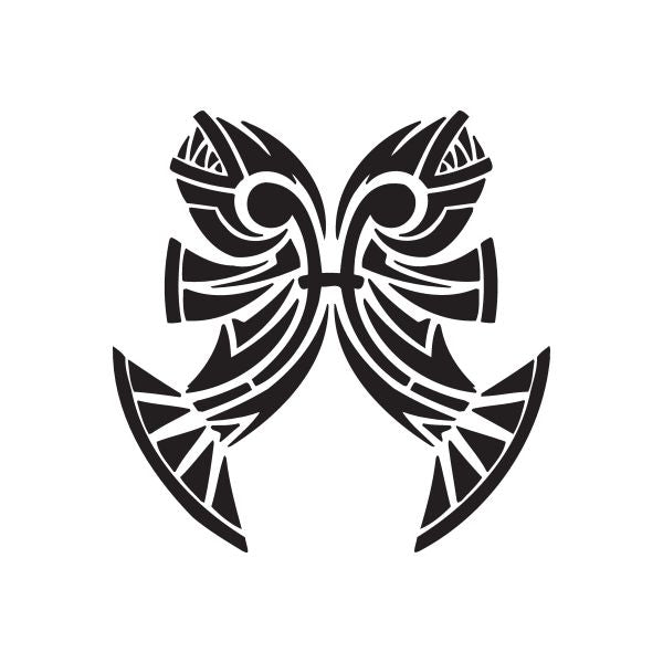 Black geometric toothy fish zodiac decal with mirrored swirl details