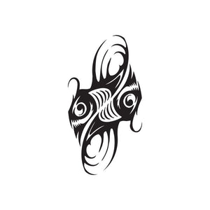 Pisces spooky fish decal, black line art with big eyes and curled tail