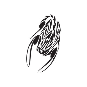 Tribal scorpion decal, black stylized pointy scorpion head with lines.