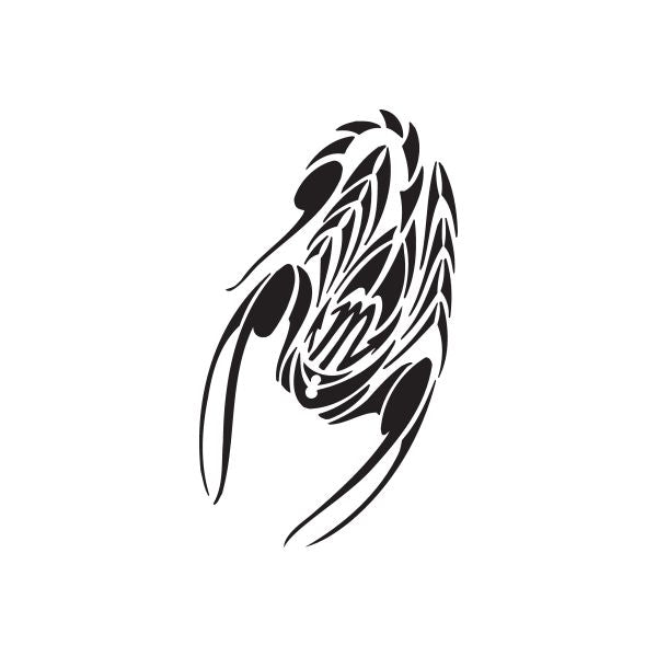 Tribal scorpion decal, black stylized pointy scorpion head with lines.