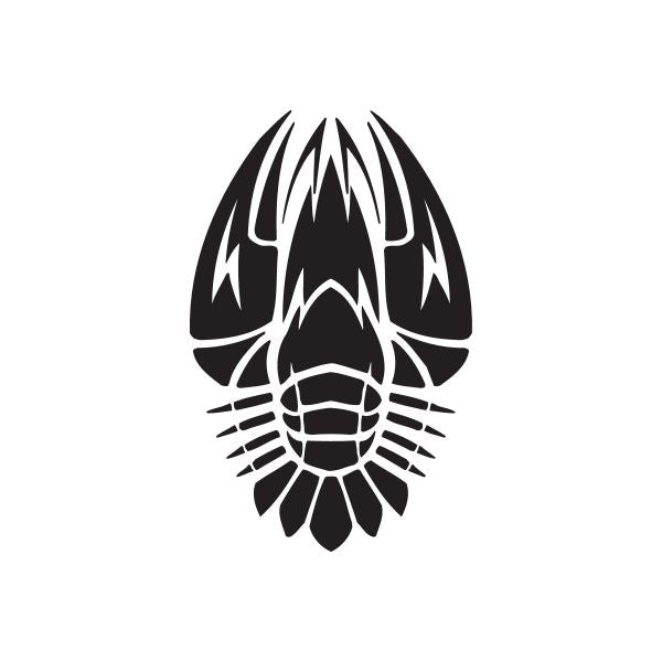 Graphic lobster decal featuring black and white stylized claws and ribbed body