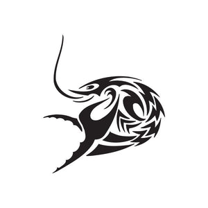 Tribal lobster decal with black tribal line art and curving antennae