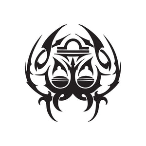 Black tribal zodiac scales decal with symmetrical eye-like flames